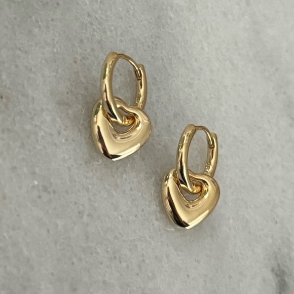 COPY - Gold Bubble Heart Charm Dangle Huggie Hoop Earrings - Picture 5 of 5